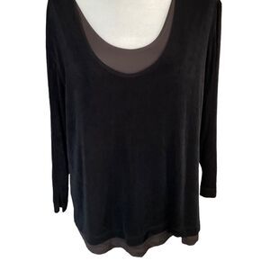 Chico’s Travelers Collection Long Sleeve Black Brown Layered Top Size 3= XL